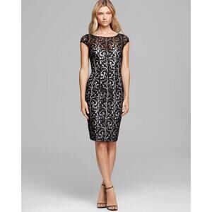 Monique Lhuillier Lace Sheath Dress Black / White Size 12 NWT